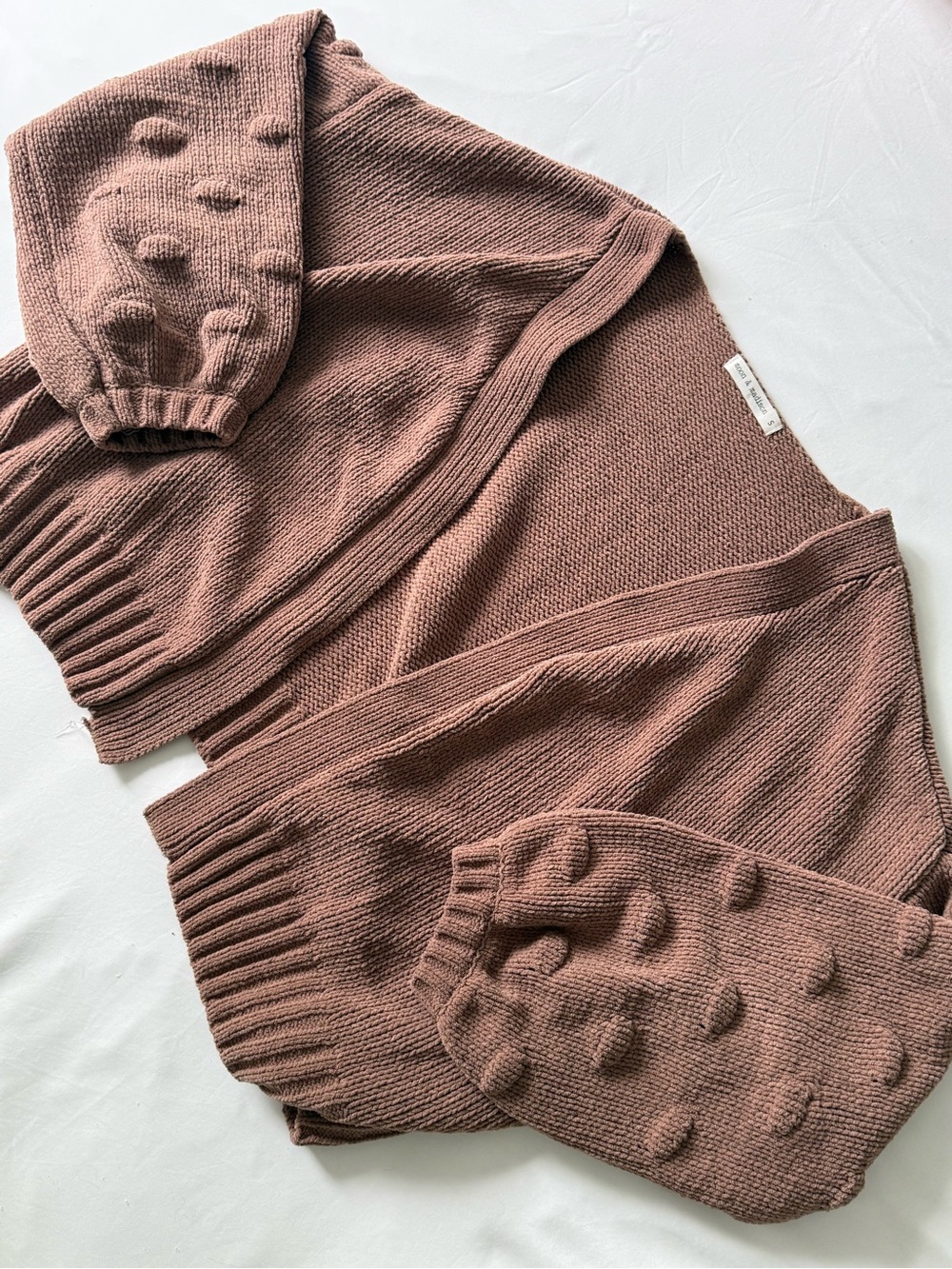 moon & madison Dusty Brown Bubble-Sleeve V-Neck Cardigan